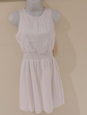 Copper Key White Sleeveless Mini Dress with Smocked Waist Size XS 100% Cotton